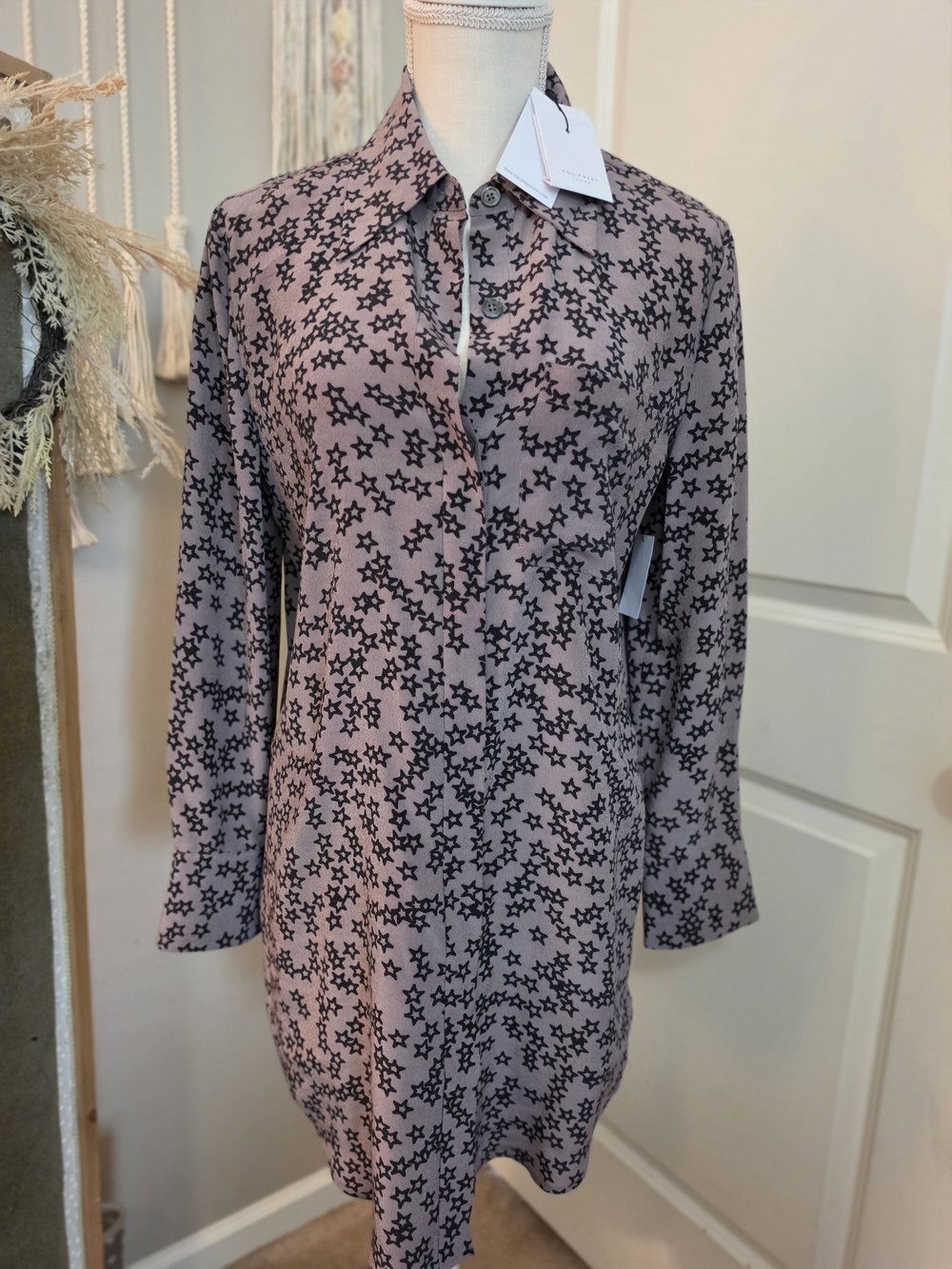 Equipment Femme Scout Silk Shirt Dress Black Star Print New